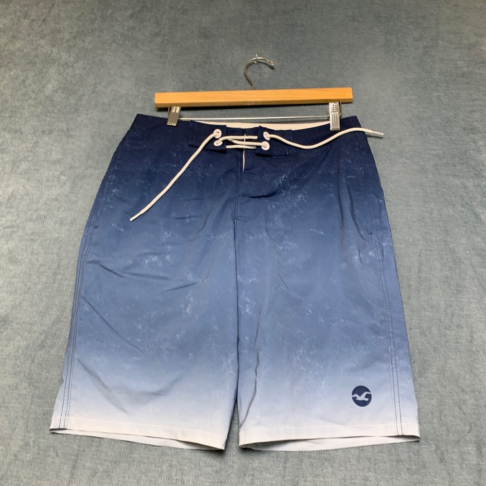 Hollister Epic Flex Stretch Swim Trunks Men 30 Blue Ombré Summer Pool Drawstring